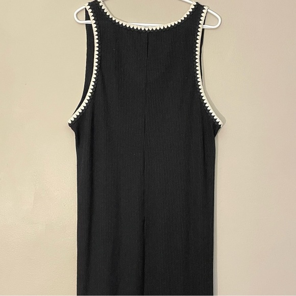 H&M Black Ribbed Midi Dress w Cream & Black Scalloped Crotchet Trim - Picture 12 of 16